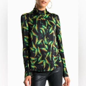A.L.C. Black Blouse with Vibrant Leaf Print